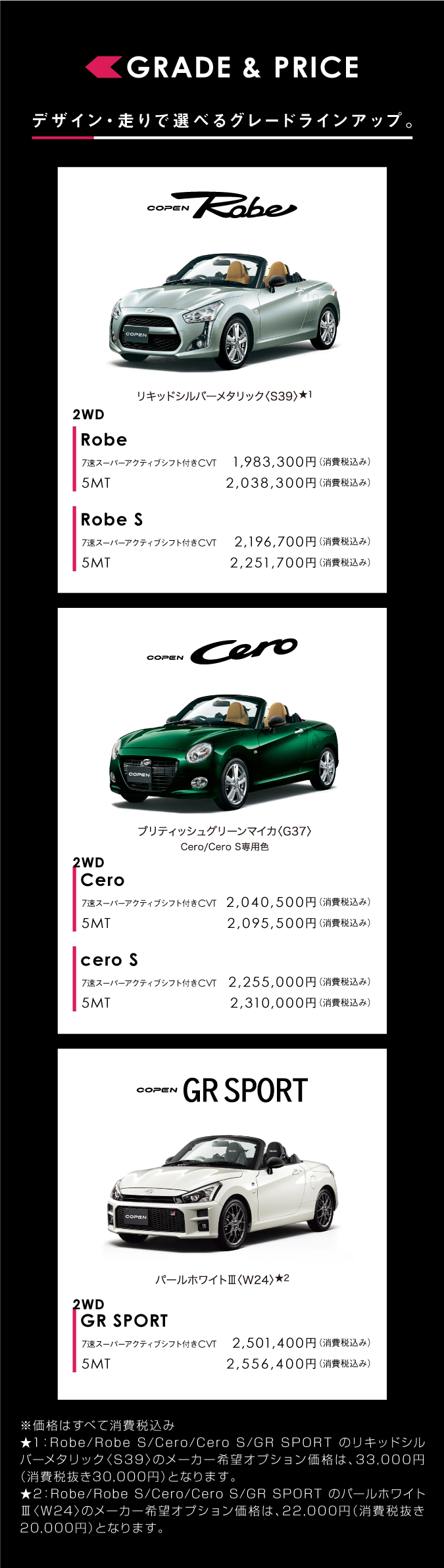 グレード&プライス デザイン・走りで選べるグレードラインアップ。
